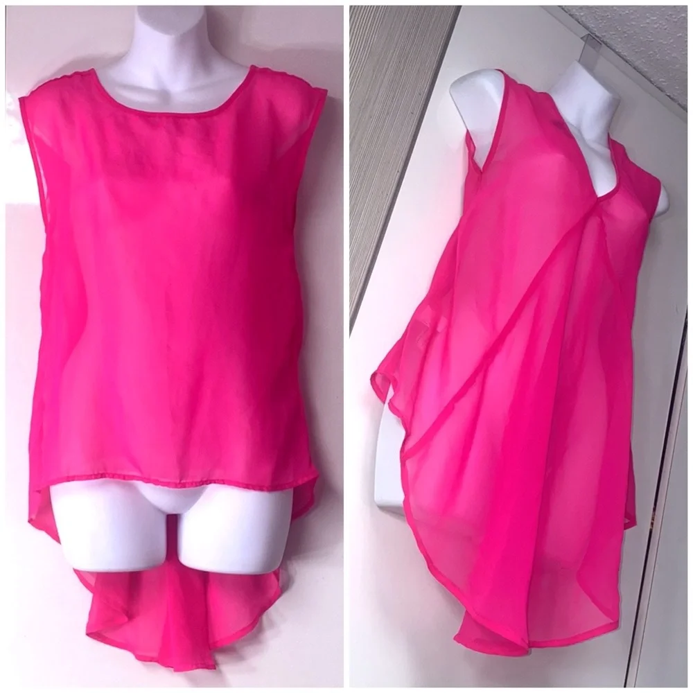 Sheer Chiffon neon pink flowy blouse, Jennifer Lopez high - Picture 2 of 11